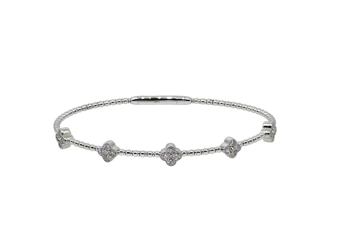 Diamond Bangle Bracelet w/ 5 Diamond Clovers
