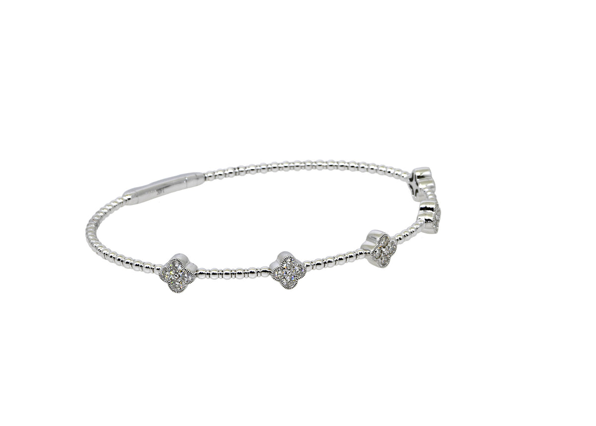 Diamond Bangle Bracelet w/ 5 Diamond Clovers
