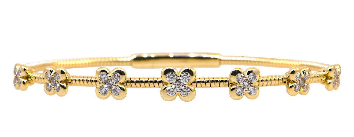 14KY Flexible Bangle Bracelet with 7 Diamond Flowers – Jon Paul Inc