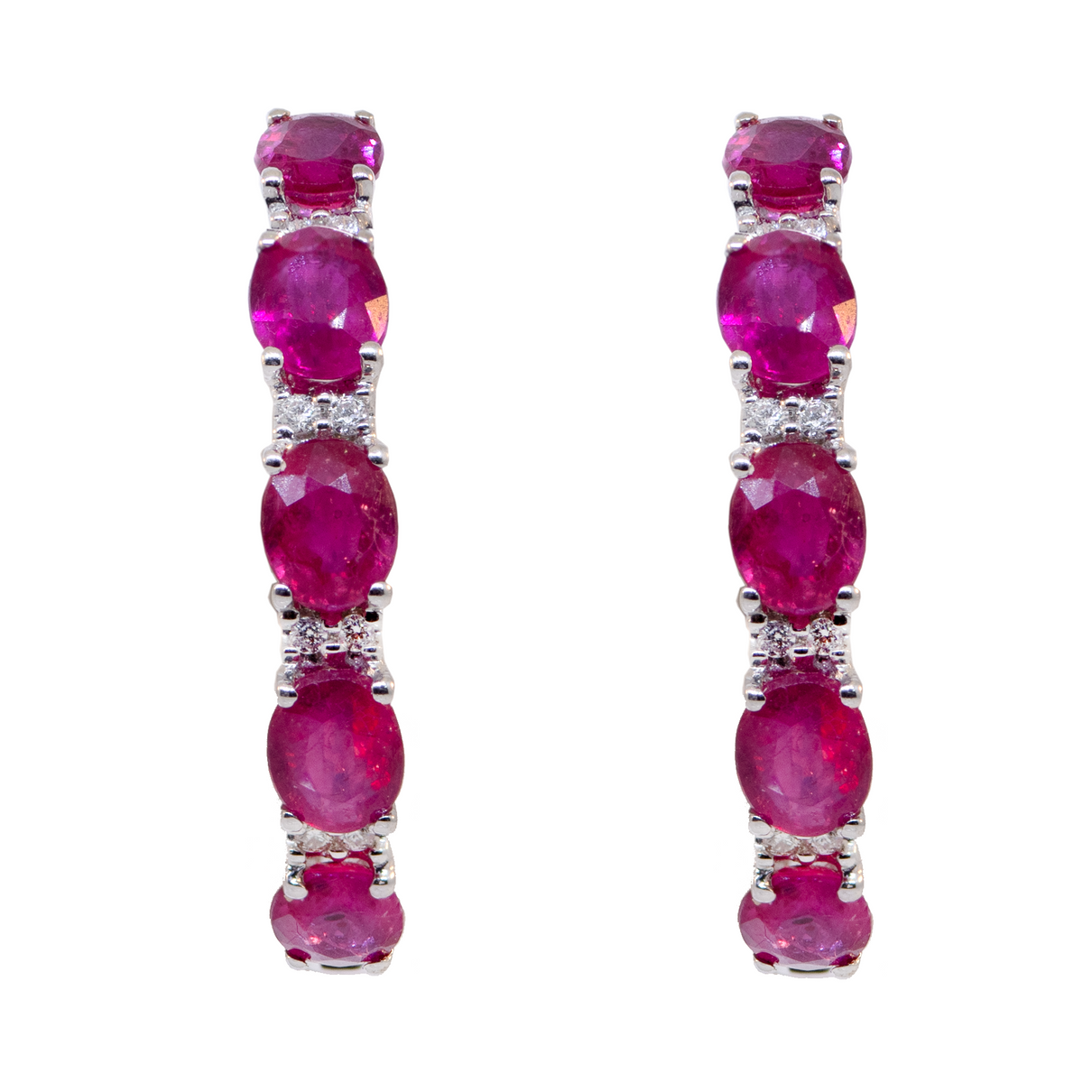 14KW 4.20 gm. Ruby & Diamond Hoop Earrings