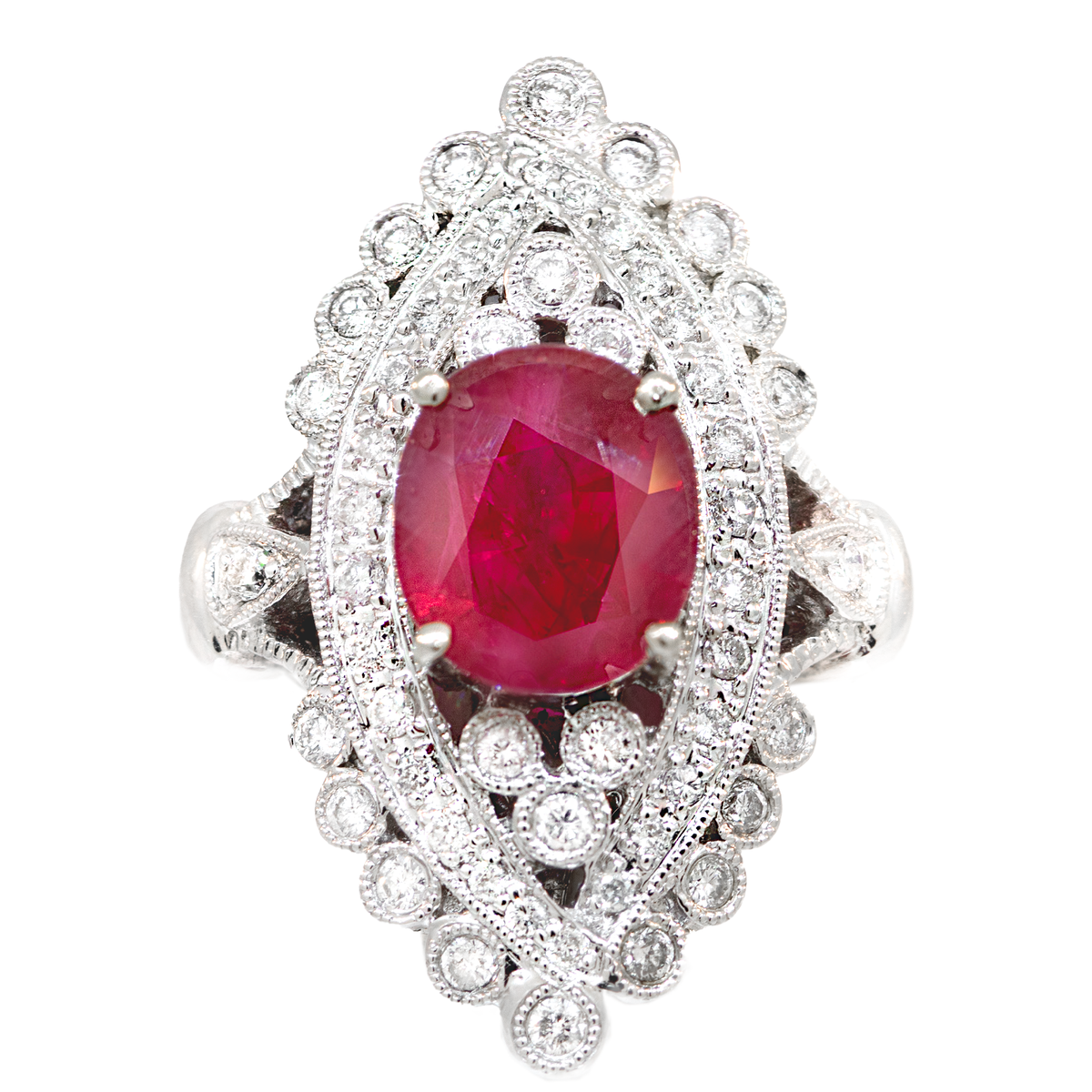 18K WHITE GOLD RUBY & DIAMOND RING