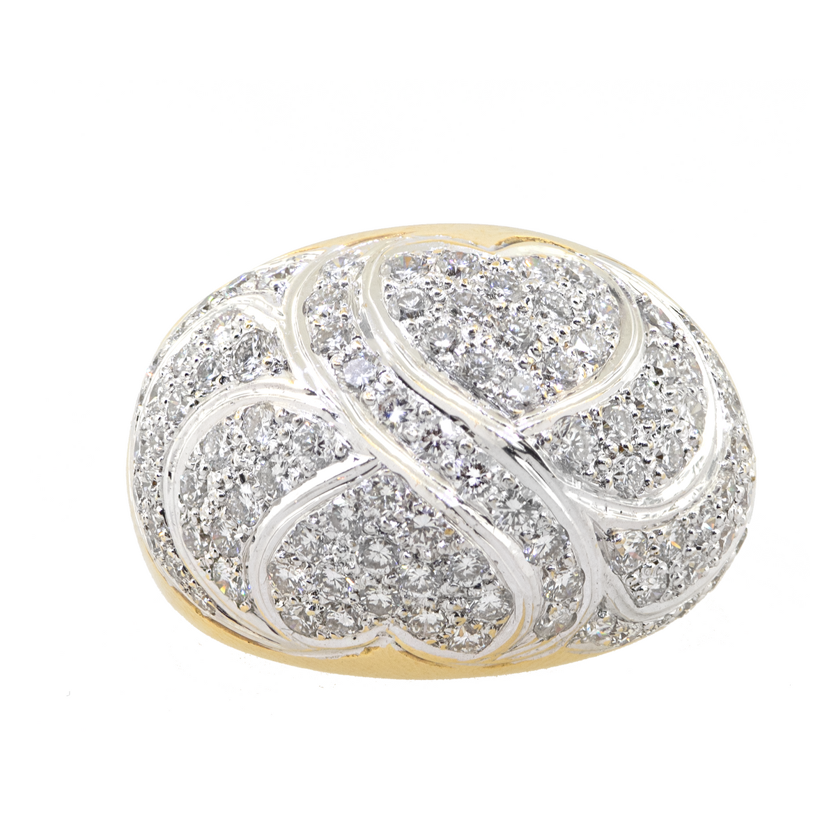18KYW 11.60 gm. Pave Diamond Heart Pattern Dome Ring