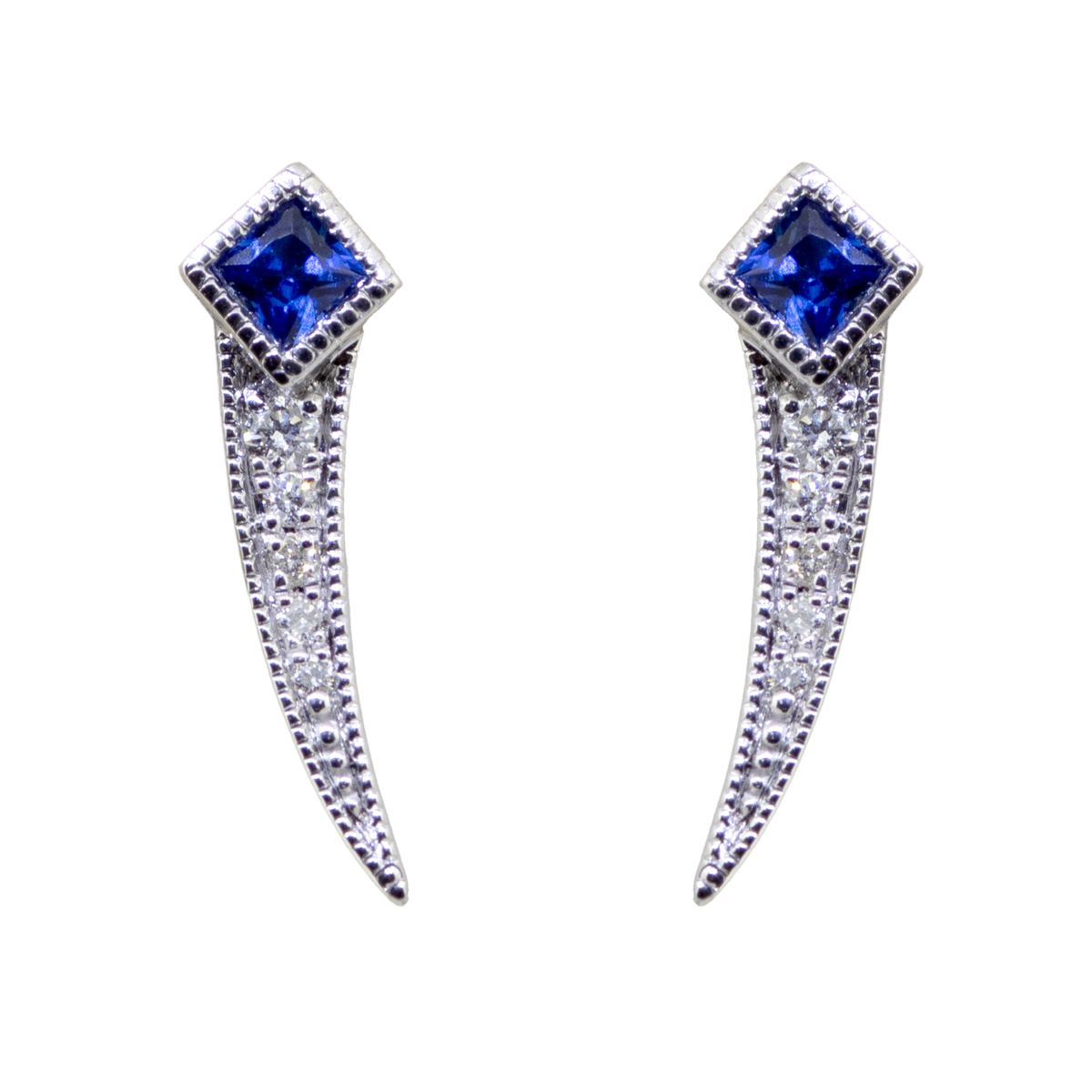 14KW Vintage Inspired Diam & Sapphire Earrings
