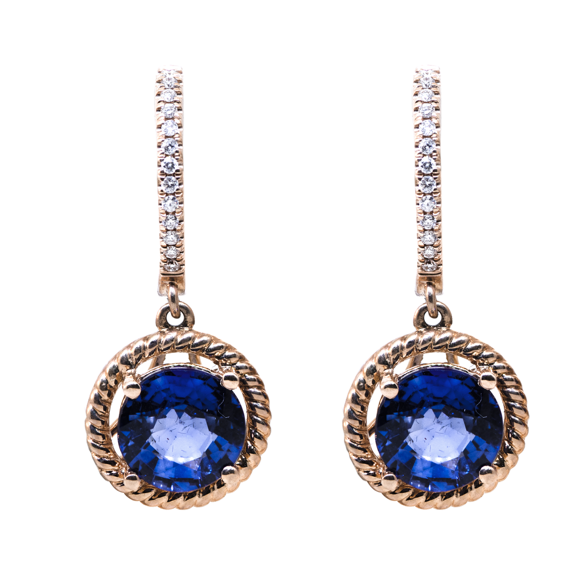 14KR 6.20gm Color Treated Nigerian Sapphire & Diamond Earrings