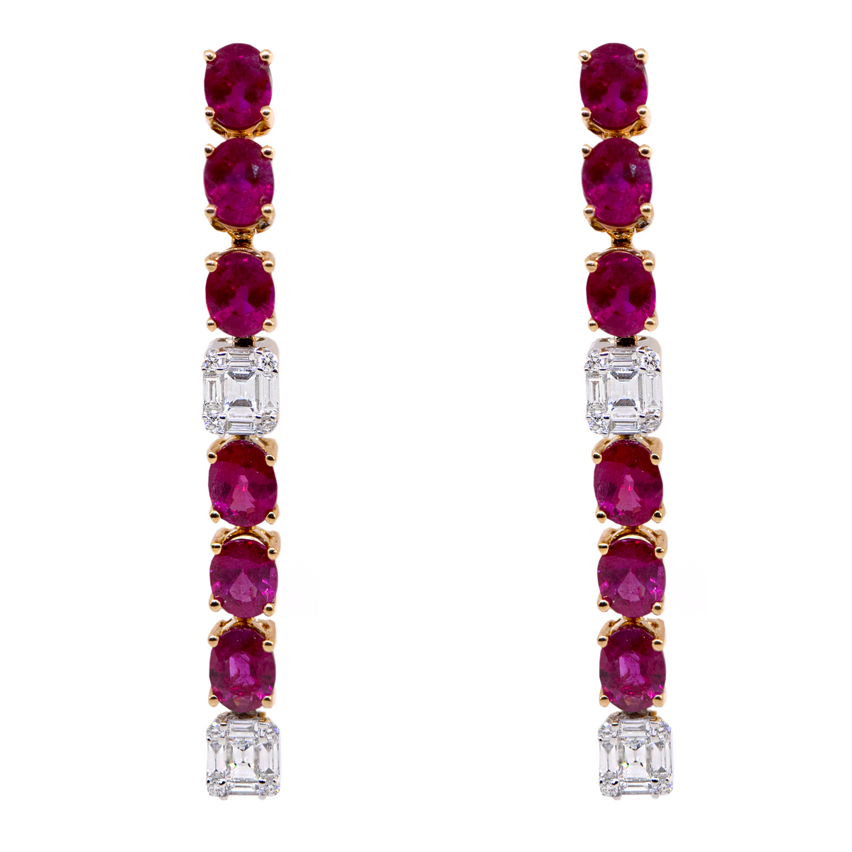 18KR 6.38 gm. Ruby & Diamond Drop Down Earrings