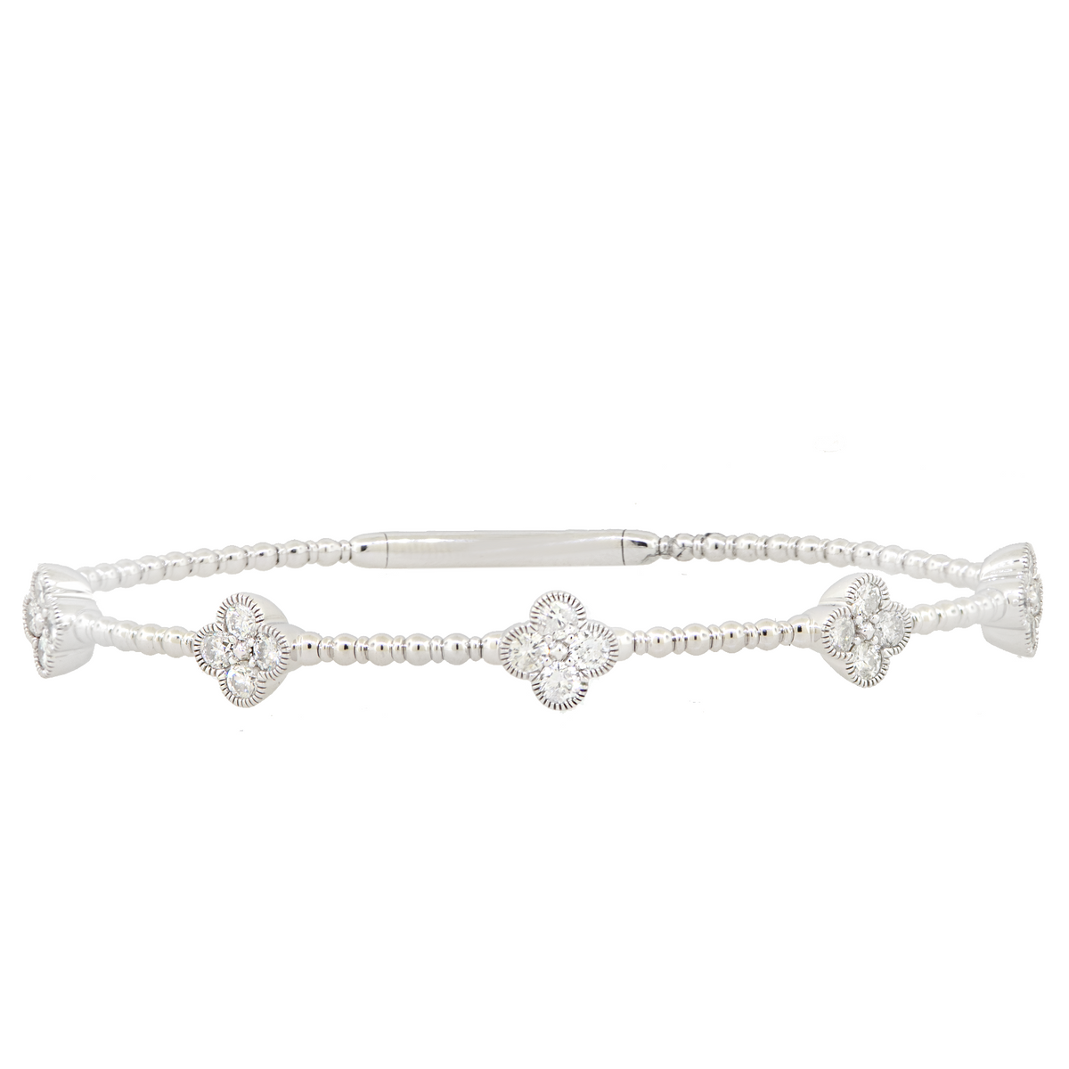 14KW 6.60 gm. Bangle Bracelet w/ 5 Diamond Clovers