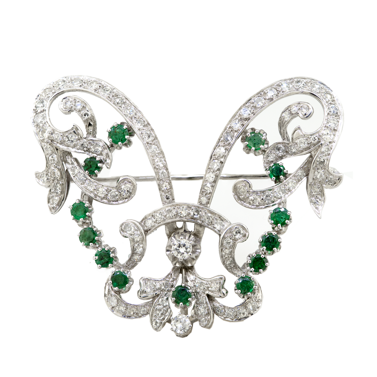 14KW 15.60 gm. Diamond & Emerald Brooch