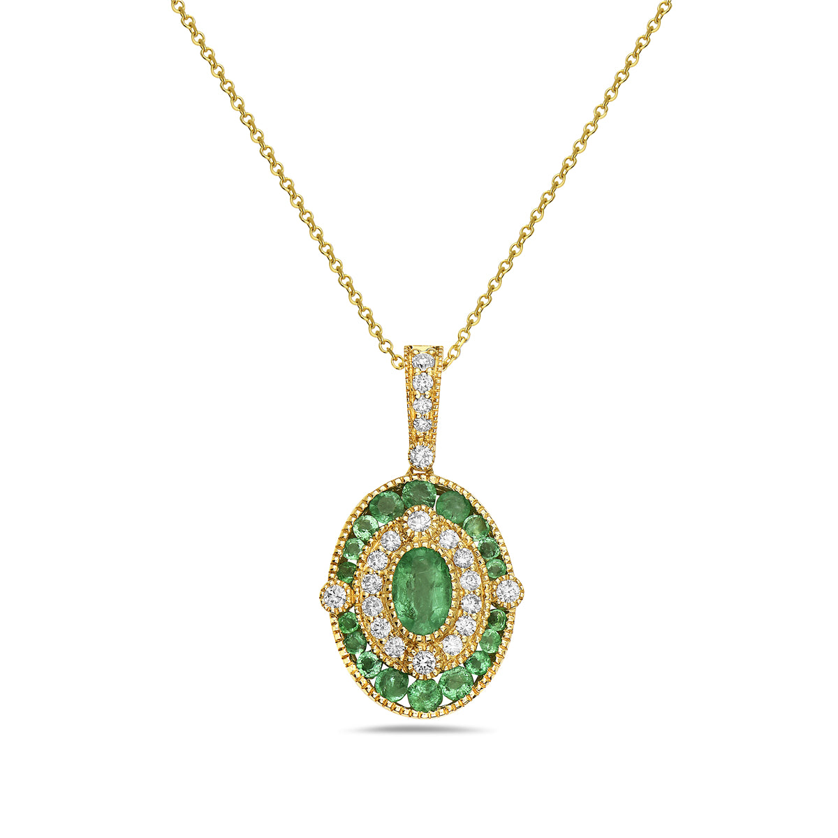 14KY Emerald and Diamond Oval Pendant