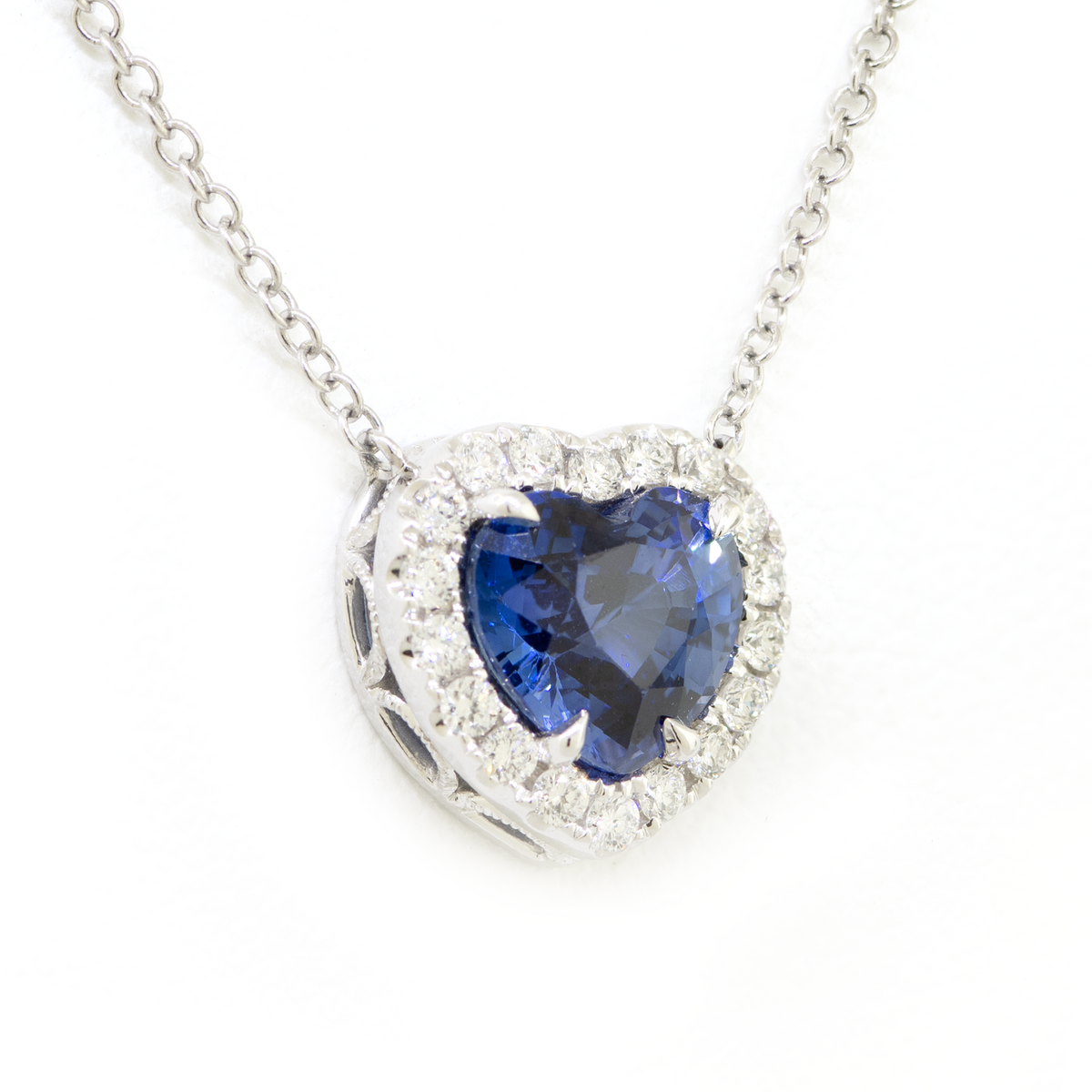 18KW 4.20 gm. Heart Shaped Sapphire & Diamond Pendant Jon Paul Inc