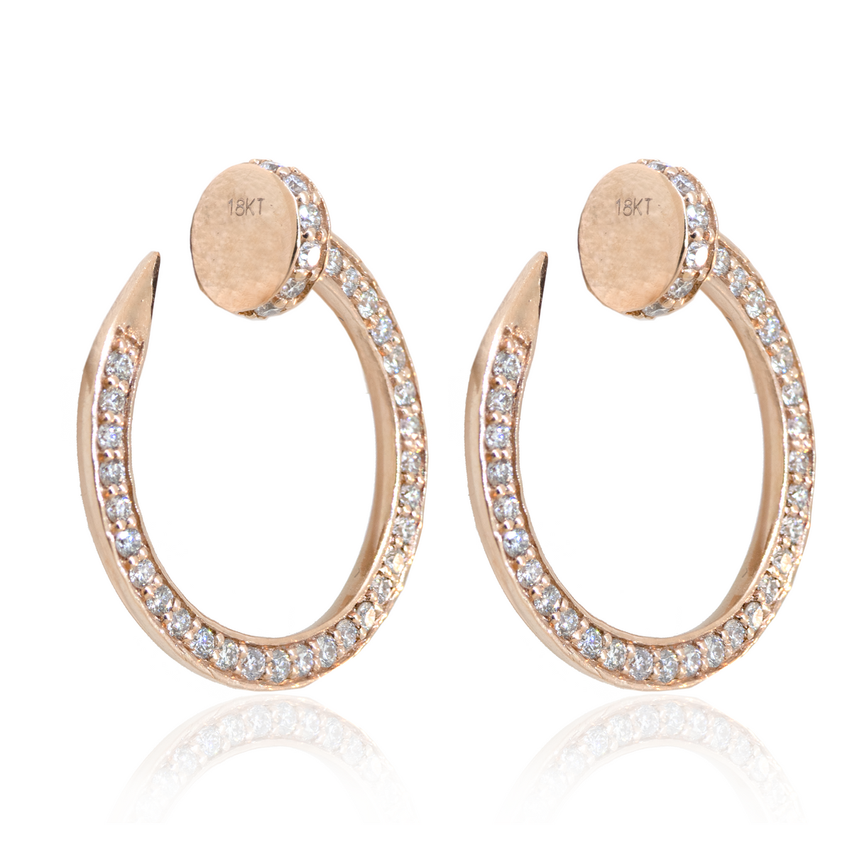 18KR Rose Gold Diamond Nail Earrings