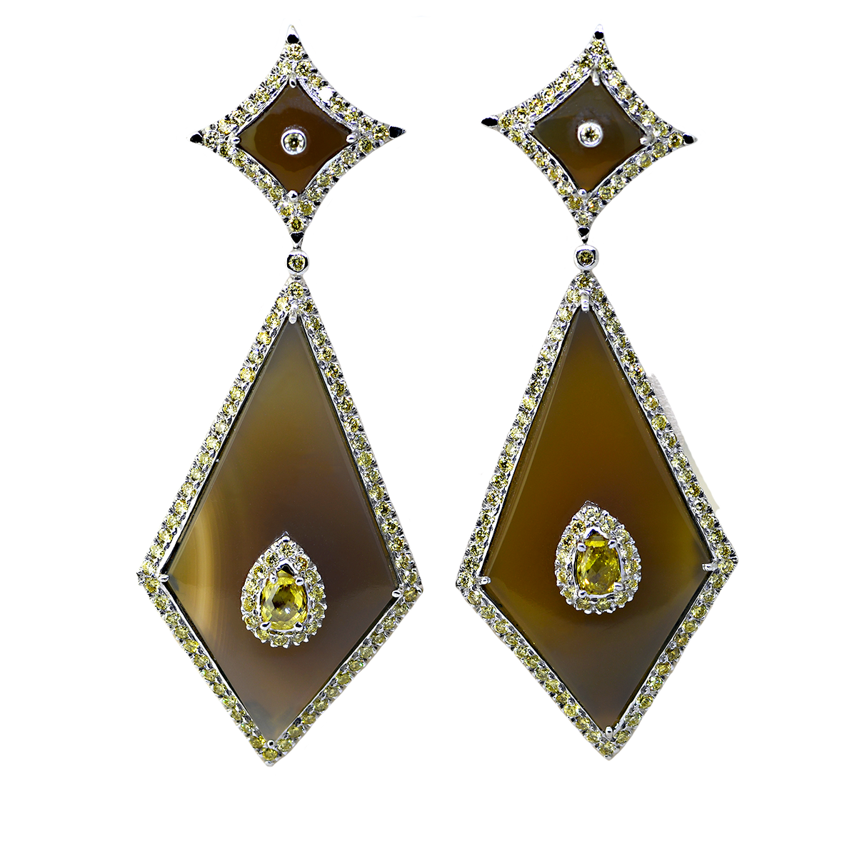 18K Brown Onyx & Diamond Earrings