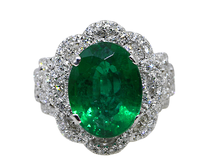 18KW Emerald & Diamond Ring