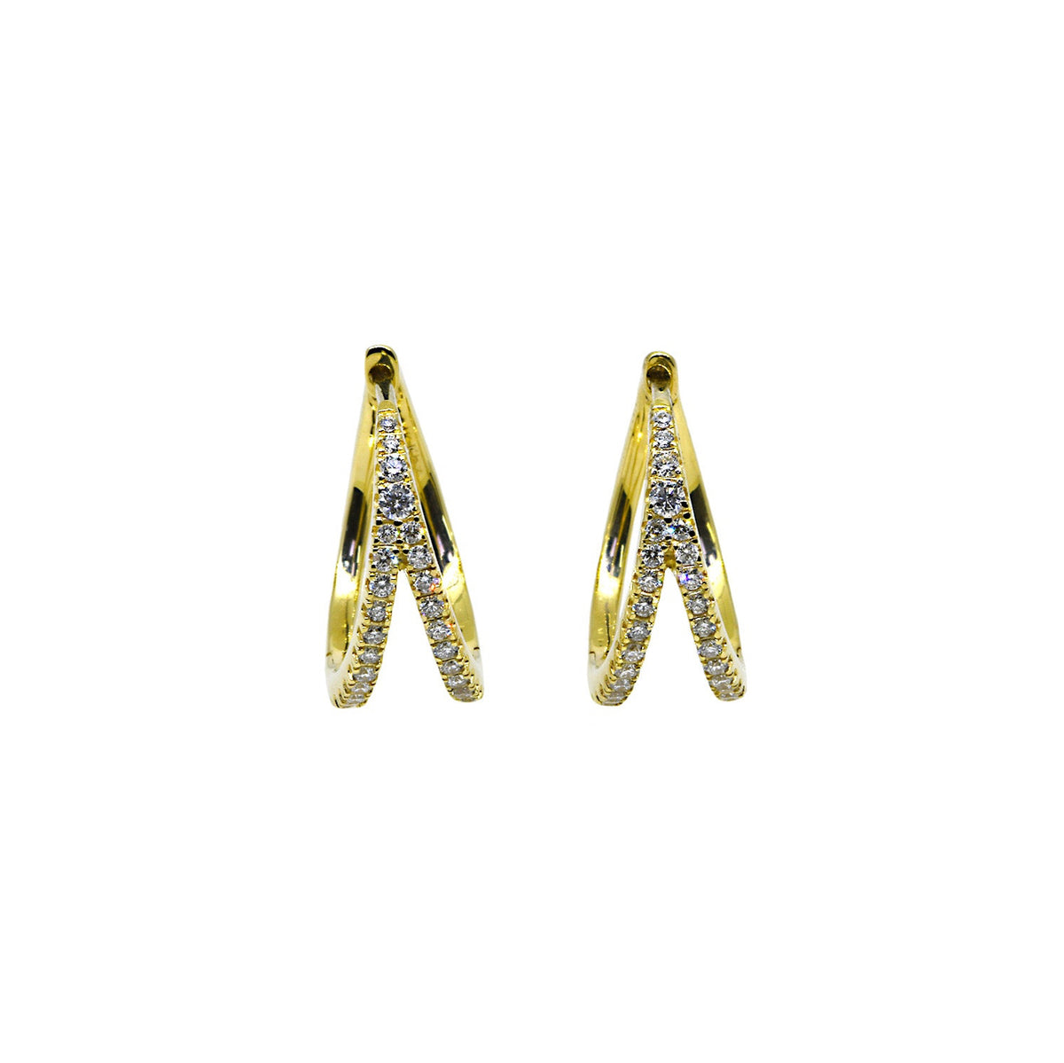 Yellow Gold Diamond Double Hoop Earrings
