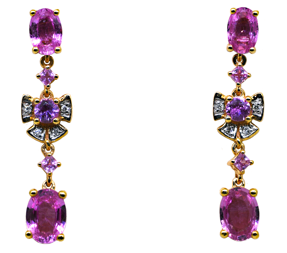 14KR Pink Sapphire and Diamond Dangle Earrings