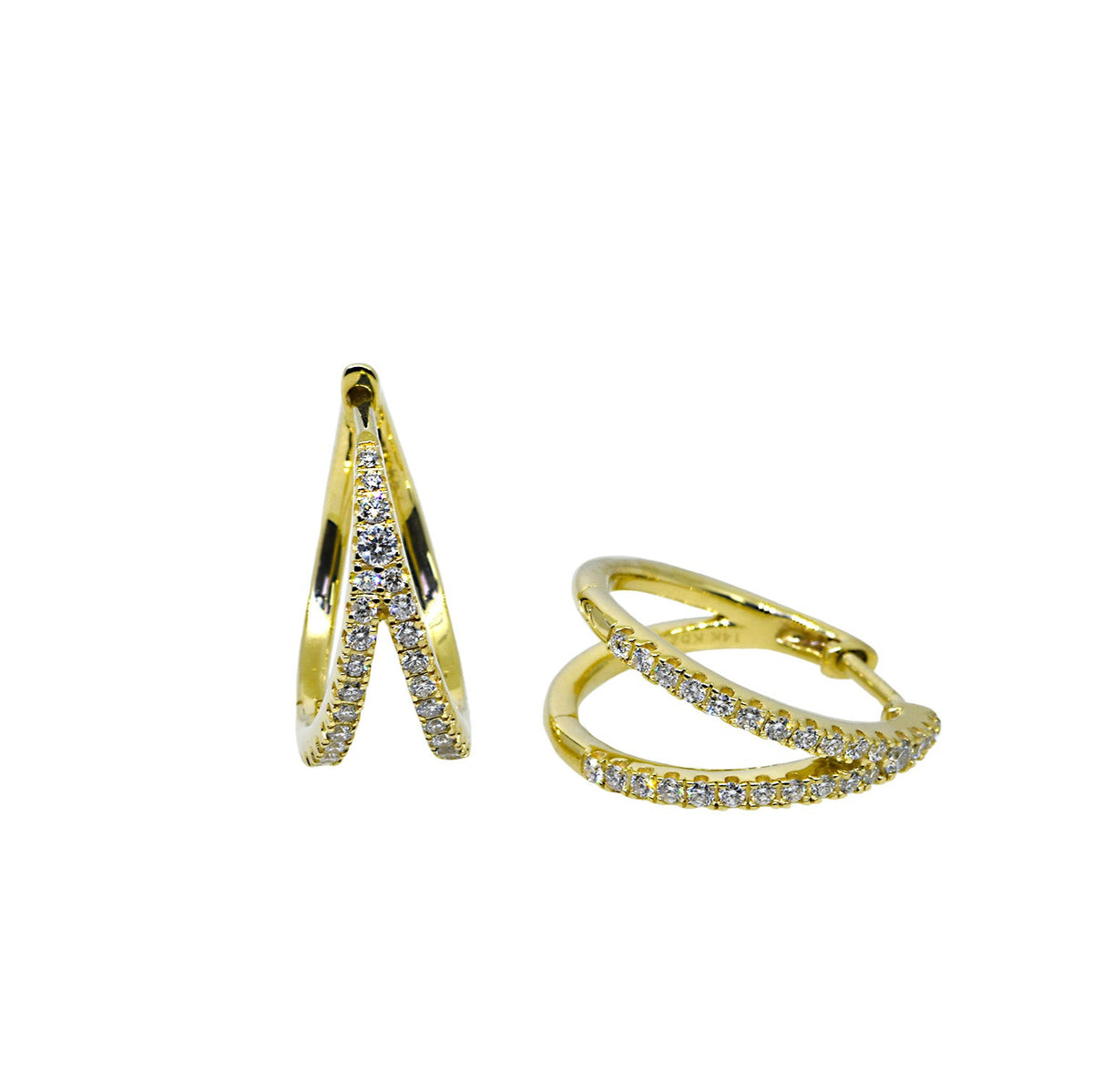 Yellow Gold Diamond Double Hoop Earrings
