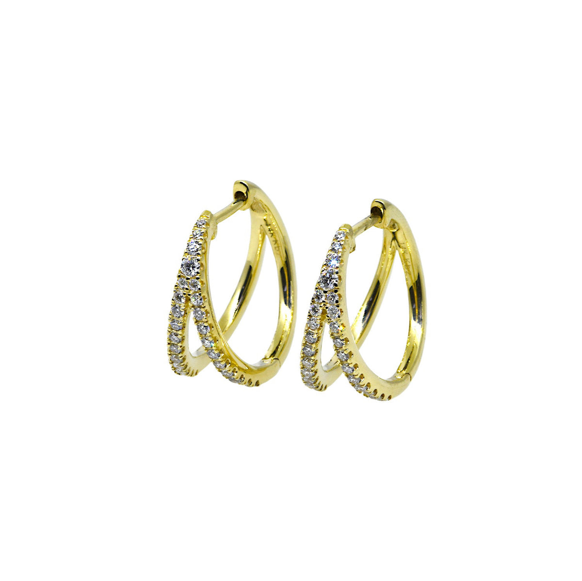 Yellow Gold Diamond Double Hoop Earrings
