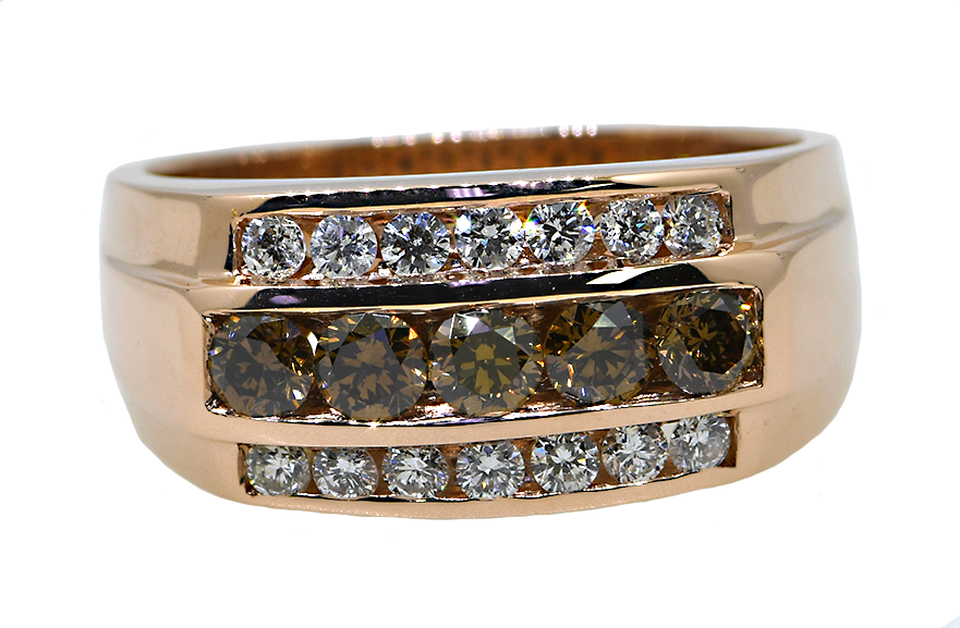 14KR Gents Cognac & White Diamond Ring