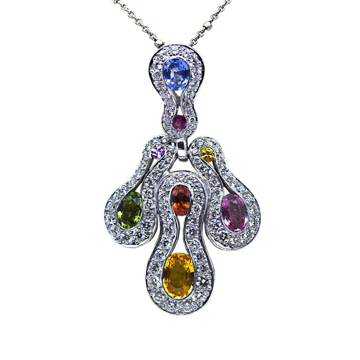 Multi-Colored Sapphire and Diamond Pendant