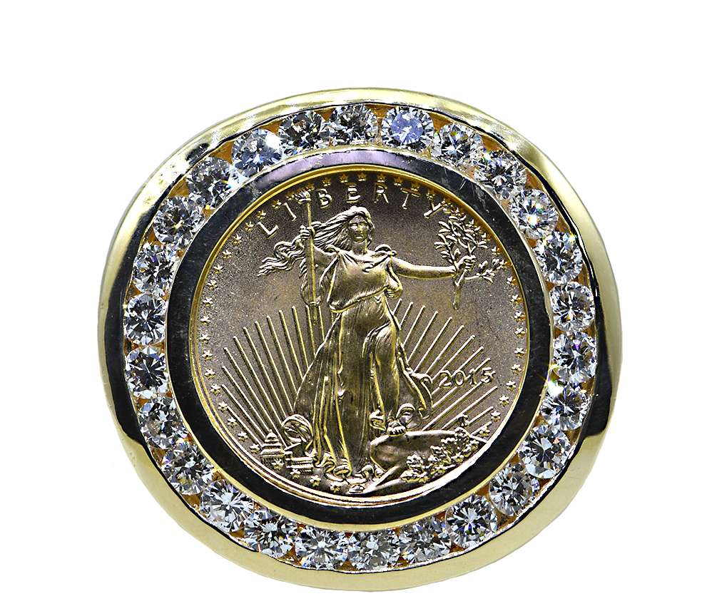14KY Gents Coin Ring w/ Diamonds
