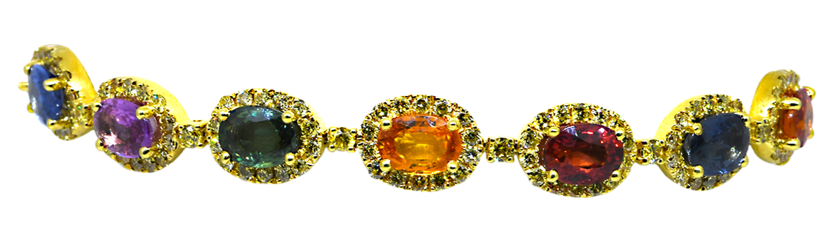 18KY Multi-Colored Sapphire and Diamond Bracelet
