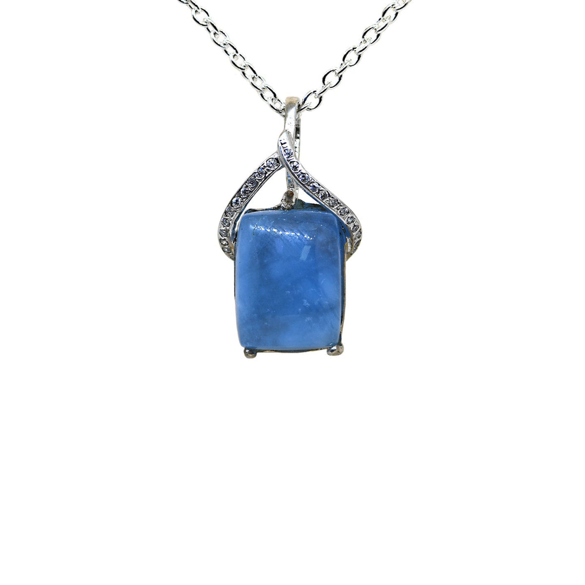 Aquamarine Cabochon & Diamond Pendant
