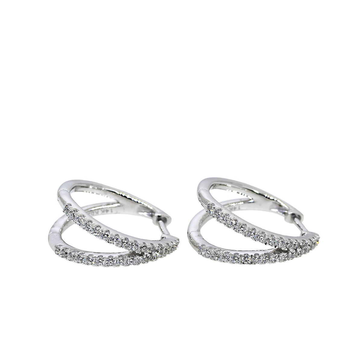 White Gold Diamond Double Hoop Earrings