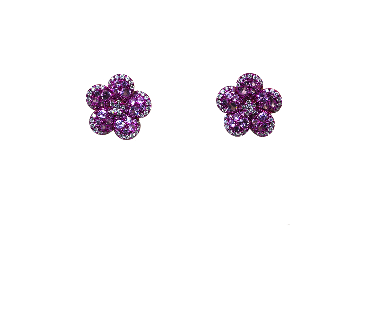 Pink Sapphire & Diamond Flower Earrings