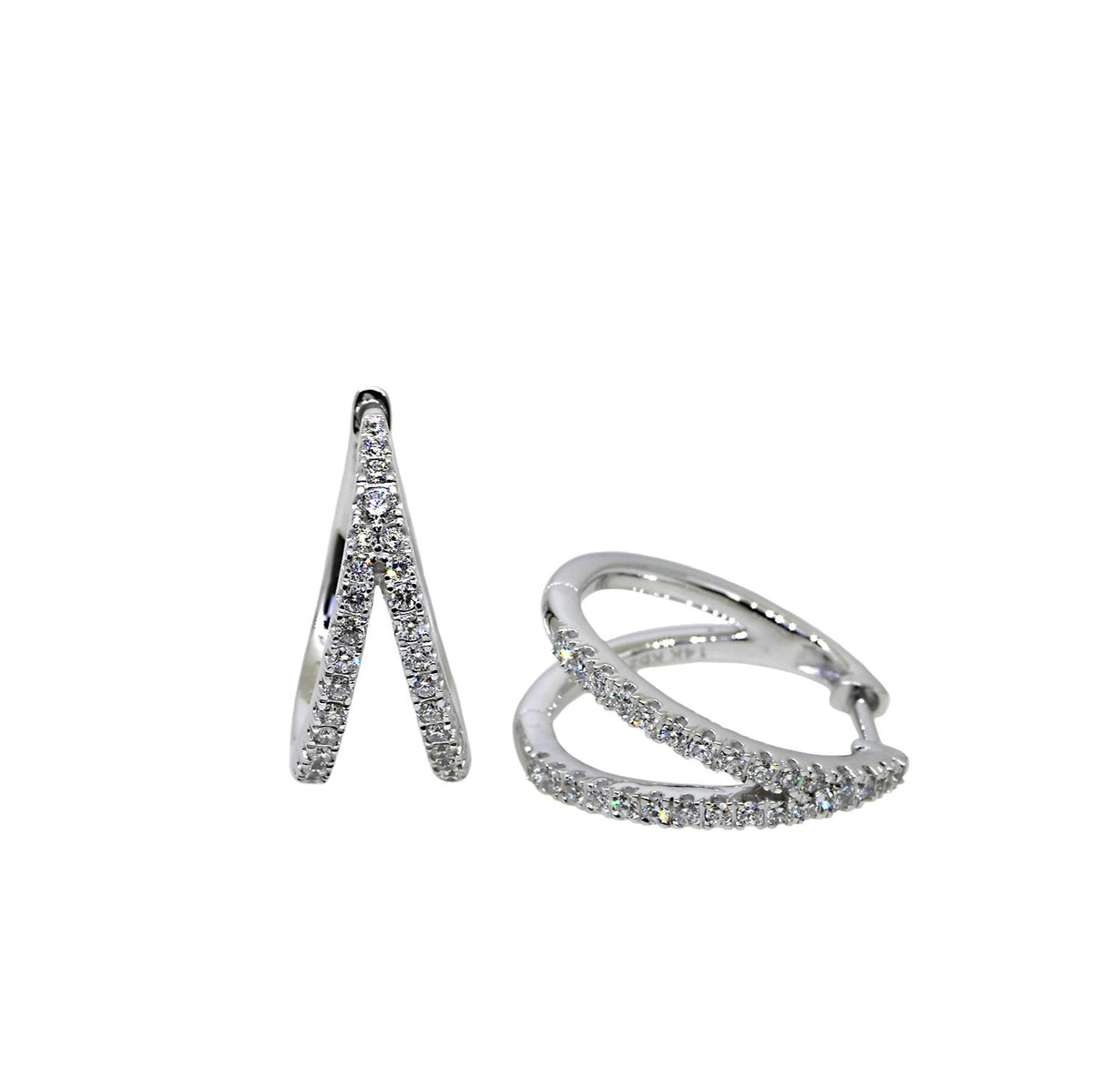 White Gold Diamond Double Hoop Earrings