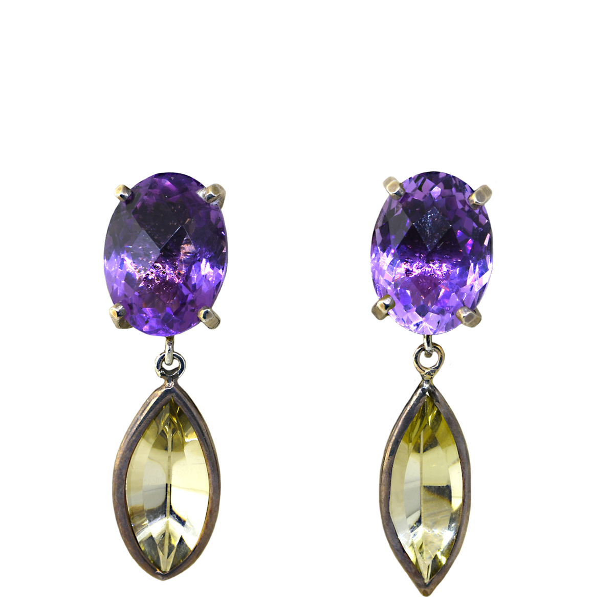 Dangle Earrings with Amethyst & Citrine