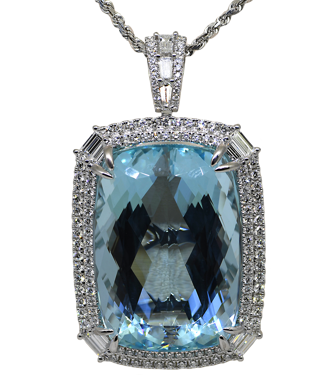 18KW Aquamarine & Diamond Pendant