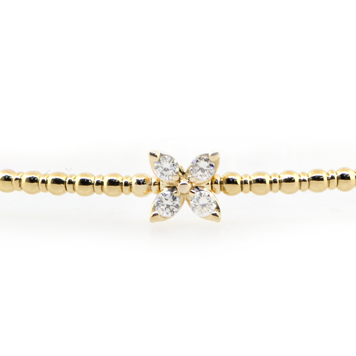 14KY 4.80 gm. Flexible Bangle Bracelet w/ 3 Diamond Flower Sections
