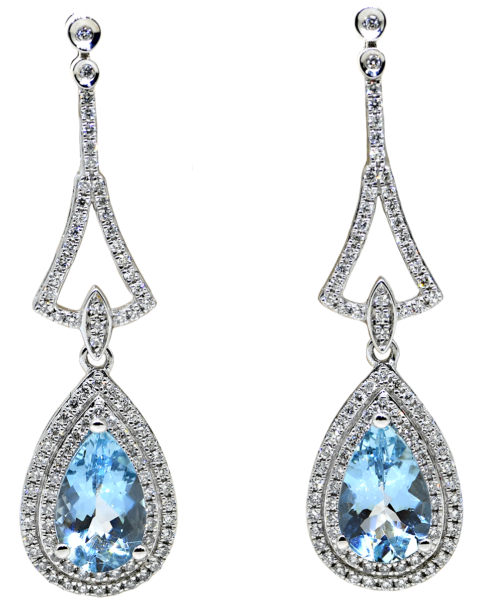 14KW Aquamarine and Diamond Dangle Earrings