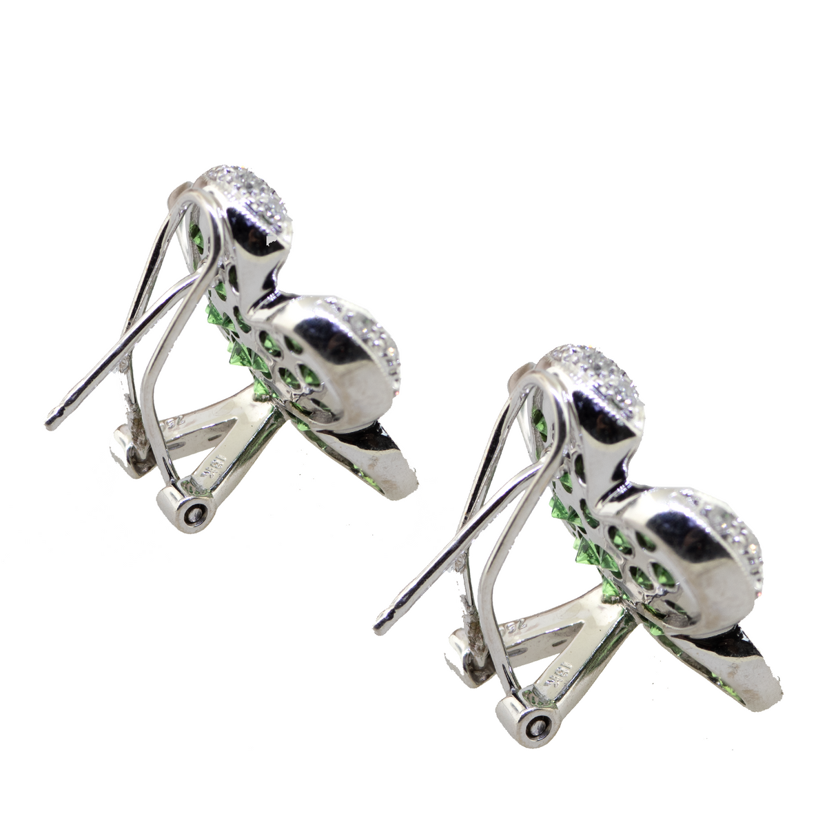 18KW 8.60 gm. Green Tsavorite and Diamond Earring