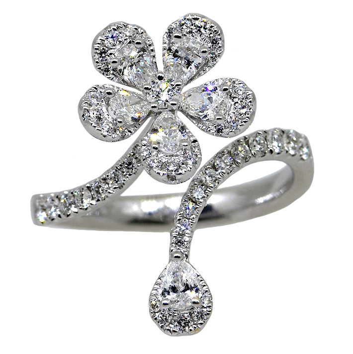 Diamond Flower Bypass Ring