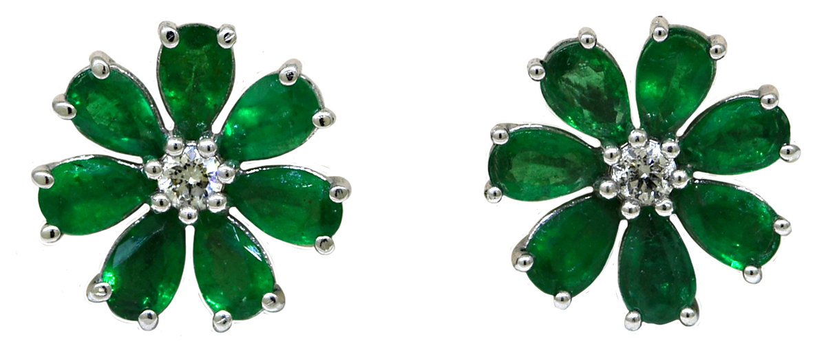 14KW Emerald and Diamond Flower Earrings