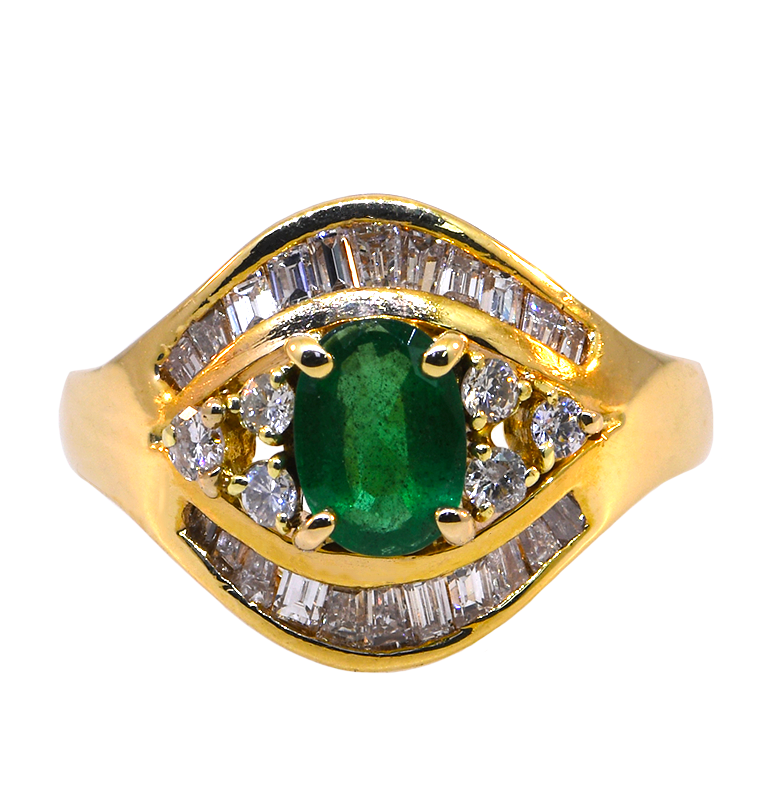 14KY Emerald & Diamond Ring