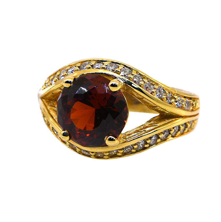 18KY Garnet & Diamond Ring