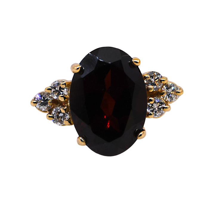 14K Yellow Gold Garnet and Diamond Ring
