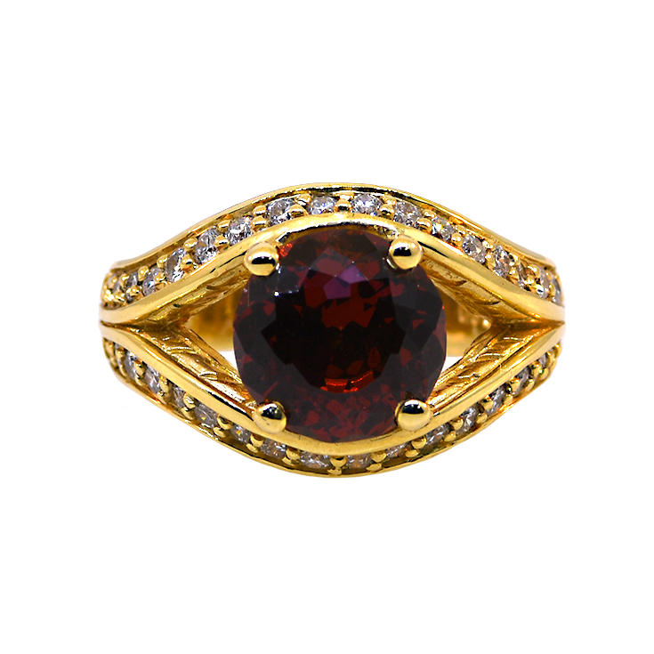 18KY Garnet & Diamond Ring