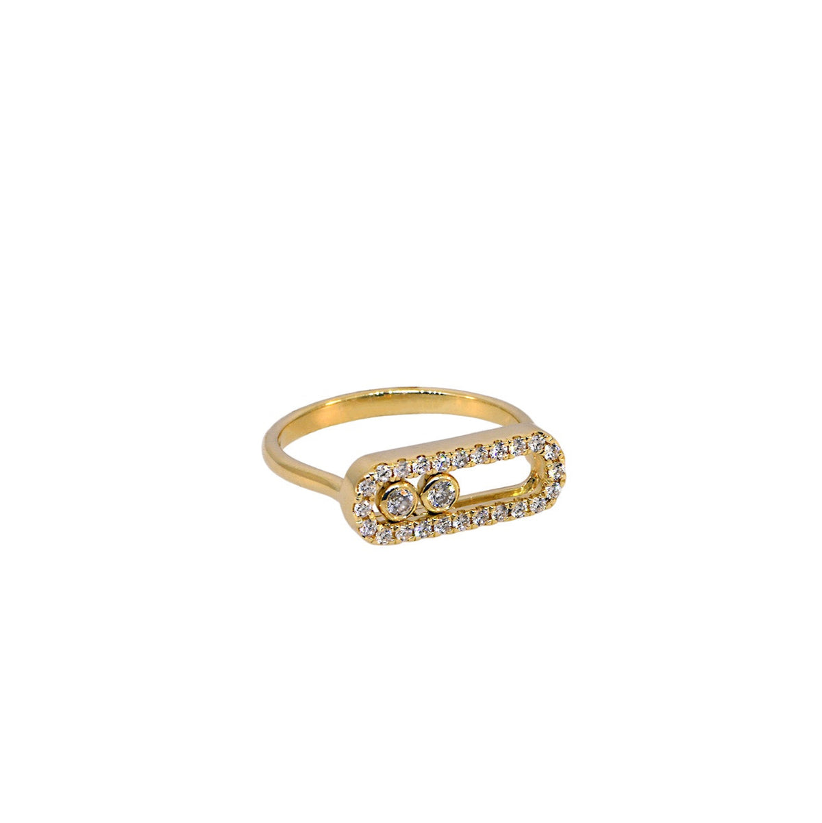 Yellow Gold Fancy Diamond Ring With 2 Sliding Diamonds