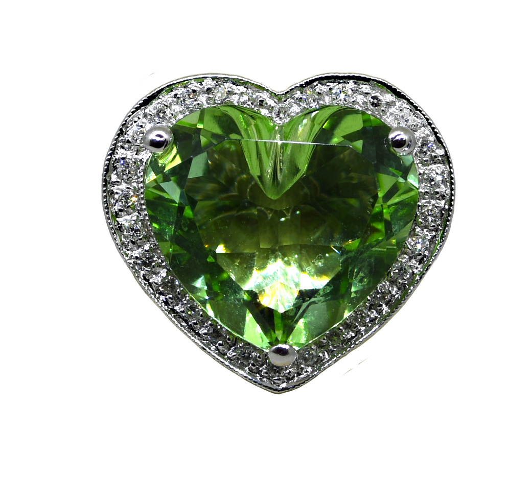 14KW Heart Shaped Hiddenite and Diamond Ring