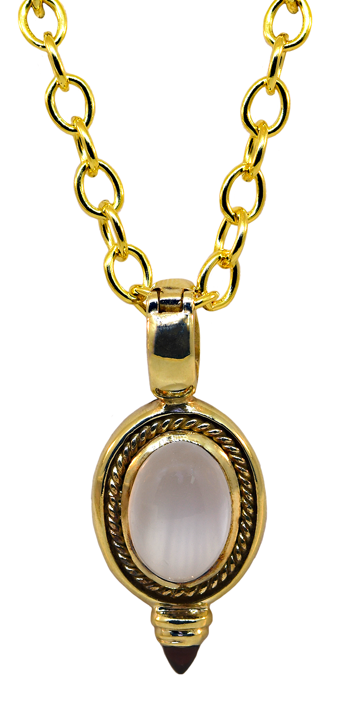 9KY Moonstone and Garnet Pendant