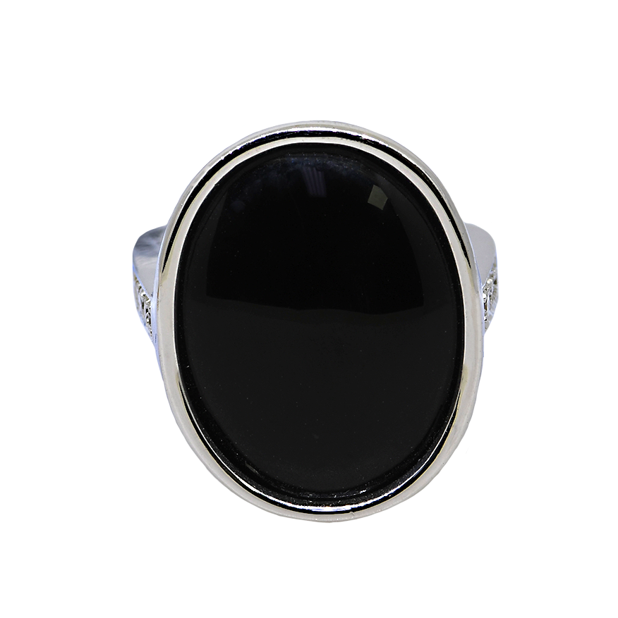 18KW Black Onyx &Diamond Ring