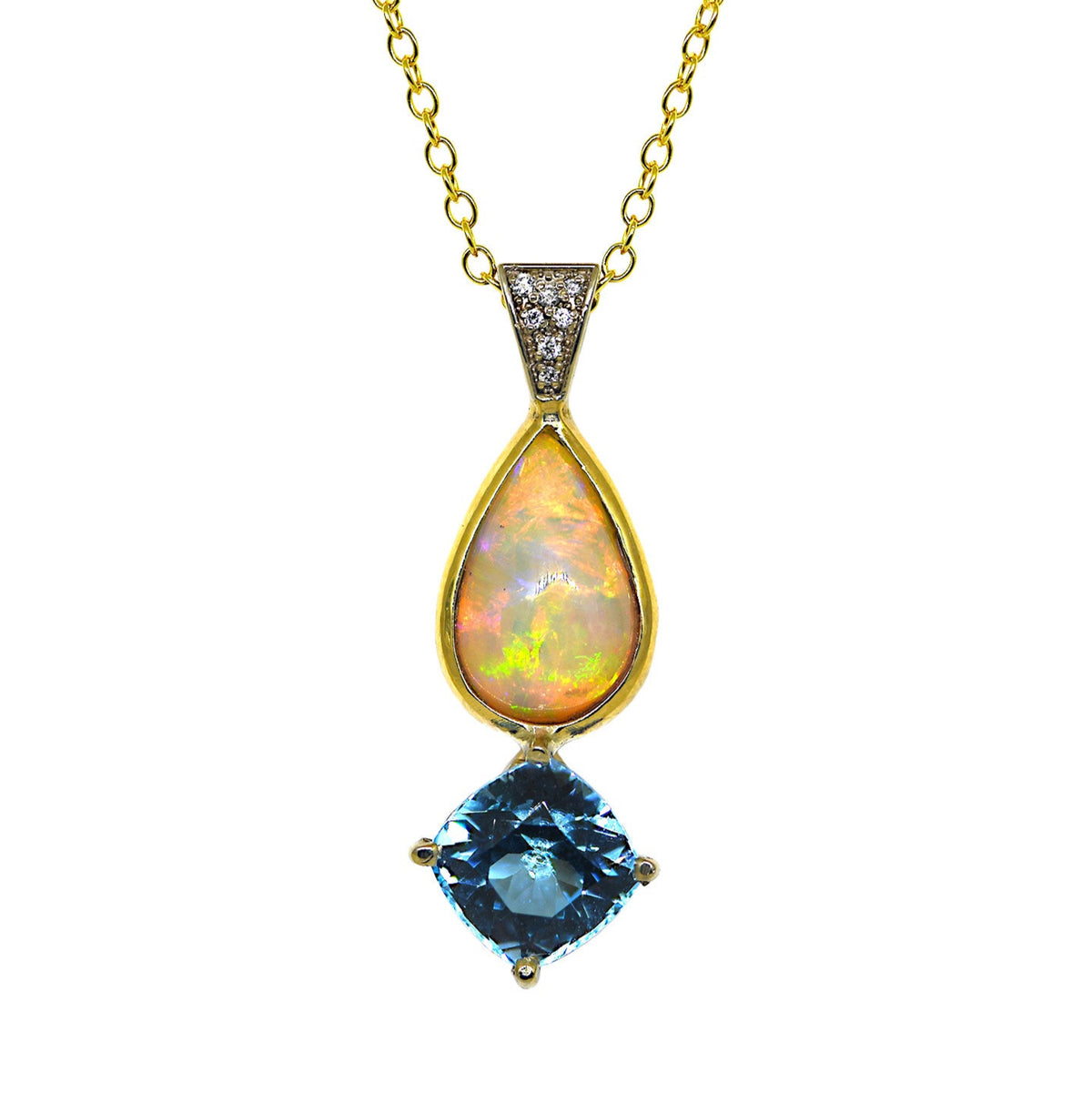 Opal, Blue Topaz, and Diamond Pendant