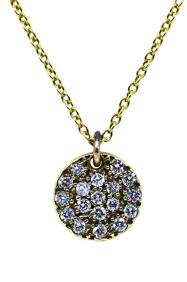 14KY Pave Diamond Disk Pendant with Chain