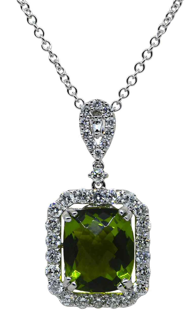 18KW Peridot and Diamond Pendant