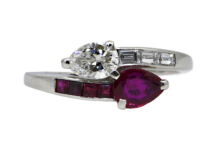Platinum Ruby & Diamond Bypass Ring