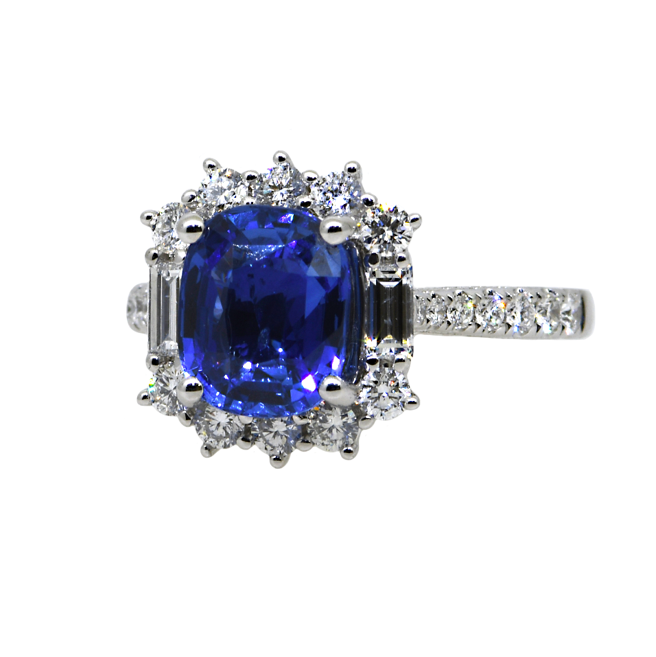 18KW Sapphire and Diamond Halo Ring