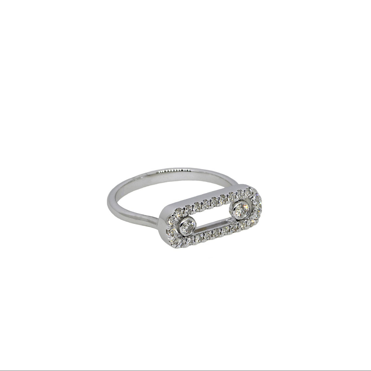 White Gold Fancy Diamond Ring With 2 Sliding Diamonds