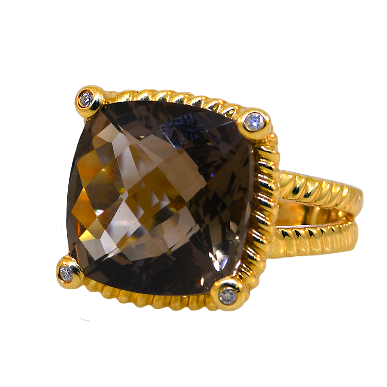 14KY Smoky Quartz Diamond Ring